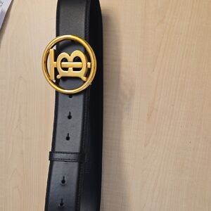 Luxury Black Leather Belt with Gold Buckle
